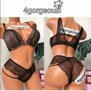 VS 34/M BOMBSHELL 34A 36B BRA SET RACERBACK BLACK STRAPPY M PANTY